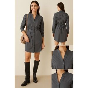 Theory Shirt Dress Womens 8 Charcoal Gray Button-Front Minimalist‎ Utility Chic